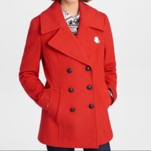 Karl Lagerfeld Paris Red Wool Blend Pea Coat Size Small